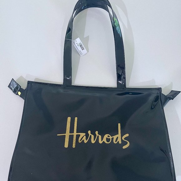 Harrods Bags Nwtharrods Black Vinyl And Gold Premium Tote Poshmark